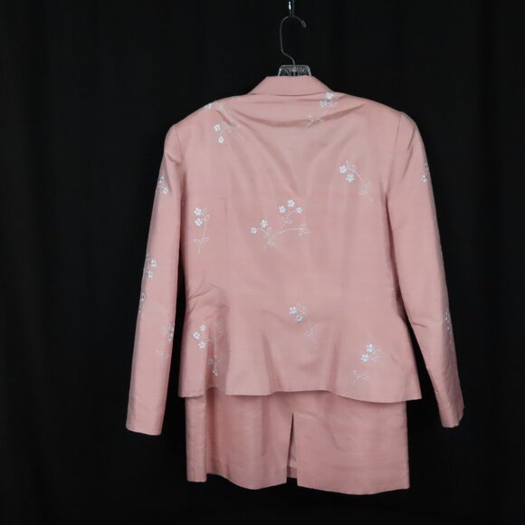 Vintage M.X.I. Peach Pink Embroidered Flower Silk Suit Sz. 10 - Picture 5 of 16